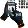 Work Gloves PU Coated for Men and Women, 12 Pairs Safety Work Gloves with Two Fingers Touchscreen, Breathable and Lightweight,Ideal for Light Warehouse, Manufacturing, Gardening, KG11P (2XL, Black)