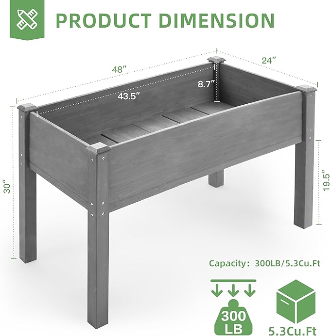 48x24x30 Raised Garden Bed with Legs, Elevated Wooden Planter Box for Outdoor Plants Outdoor