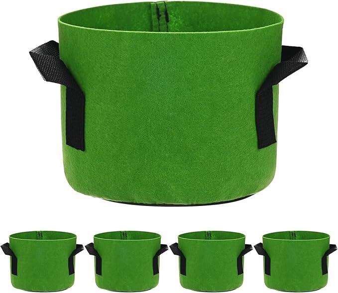 M METERXITY 5-Pack Plant Grow Bags 1 Gallon Grow Bags 300G Thickened Fabric Pots with Durable Handles Plant Garden Grow Pots for Fruits/Vegetables/Flowers/Plants [Green]