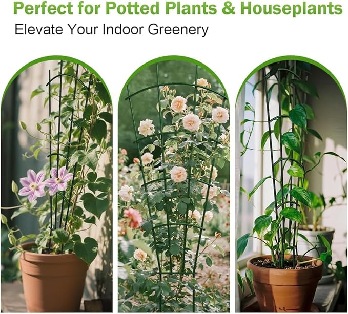 4-Pack Metal Trellis for Potted Plants, 32" Heavy Duty Garden Trellis for Climbing Plants, Rustproof Powder Coated Indoor/Outdoor Trellis for Climbing Vines, Flowers, Houseplants