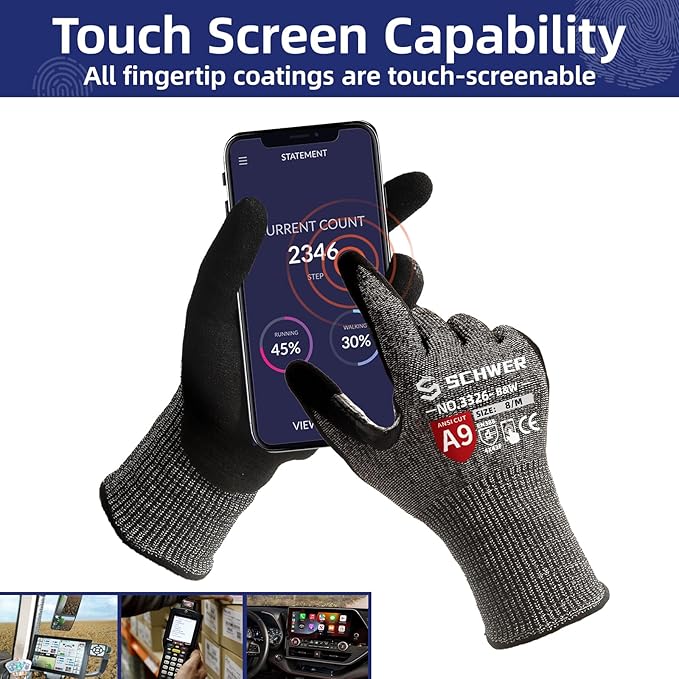 Schwer ProGuard Highest Level Cut Resistant Work Gloves PR3326 for Extreme Protection，ANSI A9 Cut Gloves with Reinforced Thumb, Non Slip, Non PFAS, Durable, Touch-screen, Black 2 Pairs（XL）