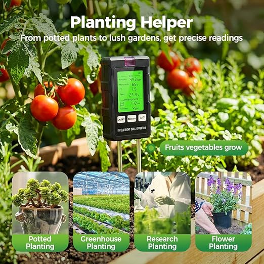 6-in-1 Soil Moisture Meter,Plant Water Monitor,Soil Test Kit -Soil Moisture/Light/Fertility/PH Tester,Professional Soil Tester for Home, Garden, Lawn, Farm, Indoor and Outdoor Use (2PC)