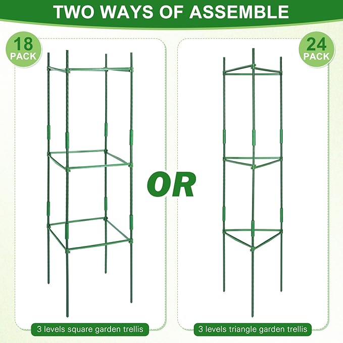 24 Sets 48 Inch Tomato Cage for Garden Adjustable Plants Tomatoes Stakes Support Cages Trellis Expandable Plant Cage Vegetable Support Trellis Stakes for Vertical Climbing Plants Flowers