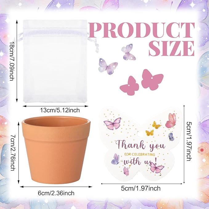 Ctosree 50 Sets Butterfly Baby Shower Party Favors for Guests A Little Butterfly Is on The Way Seed Packets Include Self-adhesive Seed Packets Flowerpot Thank You Tags Organza Bags for Baby Shower