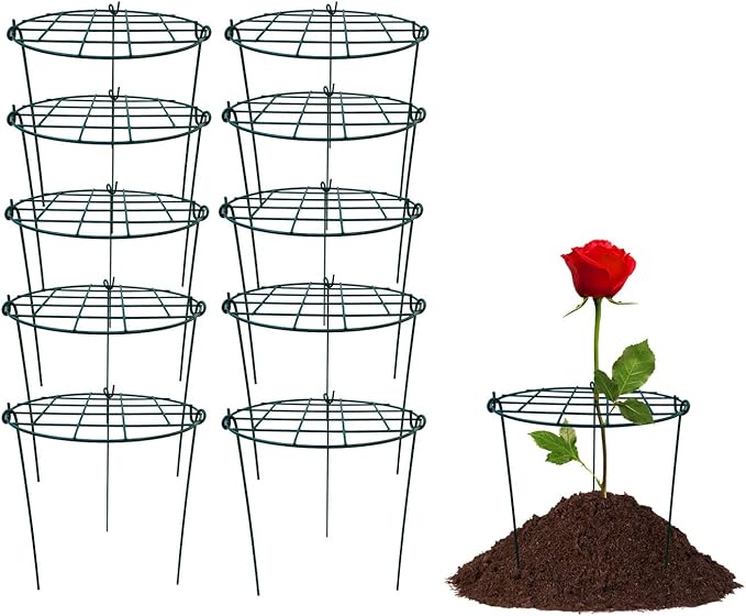 10 Pack 20 x 30 inch Poeny Cage Grow Through Grid Plant Brace Flower Support Rings,Round Metal Plant Stakes Rings, Strong Large Garden Supports for Flowers, Peonies, Rose, Lily