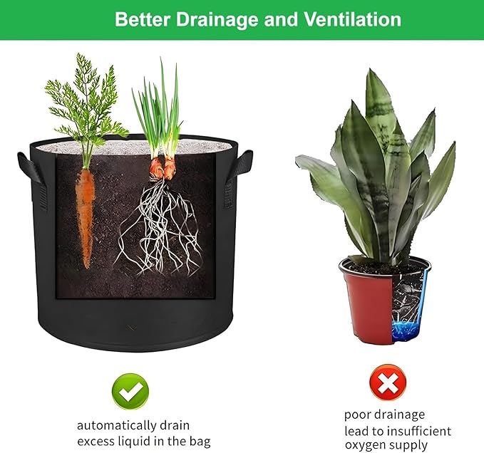 7-Gallon Grow Bags, (10 Pack) Thickened Aeration Fabric Growing Pots Planters with Handles for Planting Vegetables Plants, Black