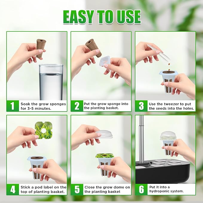100pcs Grow Sponges Seed Starter Pods, Indoor Plants Hydroponics Supplies Compatible with QYO, LYKO,Idoo Hydroponics Growing System(Square)