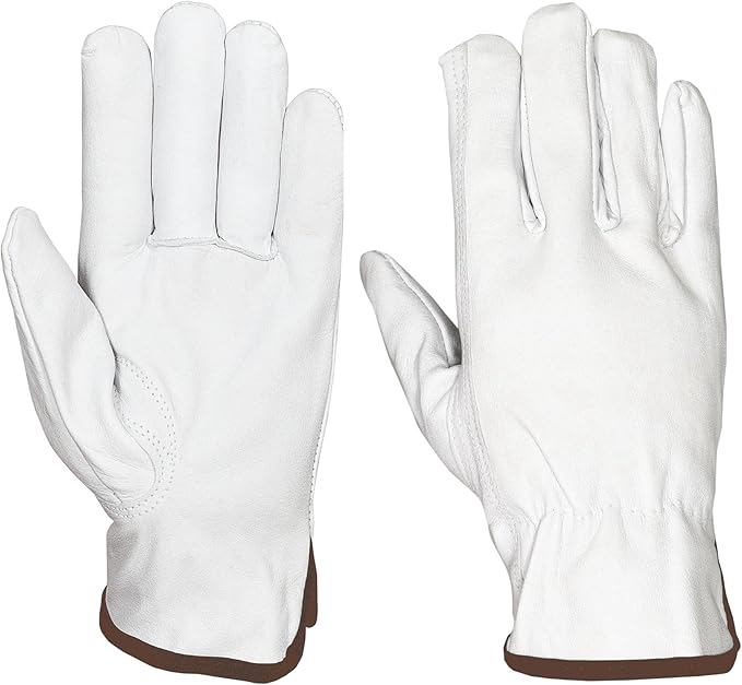12 Pairs Heavy Duty Durable Leather Work Gloves for Truck Driving, Warehouse, Gardening, Construction, Hand Protection
