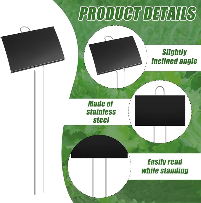 Landhoow 12 Pcs Large Garden Plant Markers Metal Plant Labels Sign 6'' x 8'' with 13'' Stake Weatherproof Waterproof Garden Sign for Outdoor Seedlings Herbs Vegetable Greenhouse, Black