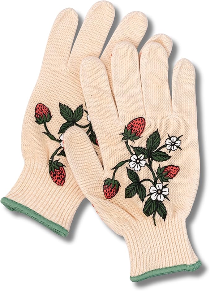 ban.do One Size Fits Most Gardening Gloves, Cute Outdoor Gloves with Silicone Gripper Dots, Strawberries