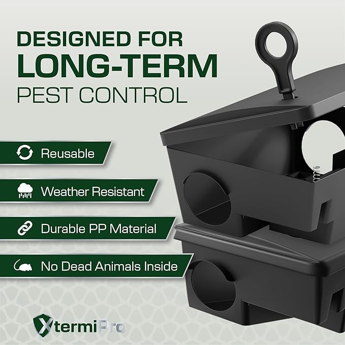 Large Rat & Mouse Bait Station - 4 Pack - Rat Bait Stations for Mice Outdoor/Indoor - Tamper Resistant - Child & Pet Safe Rodent Bait Station - Outside Traps - Bait Box Pest Control
