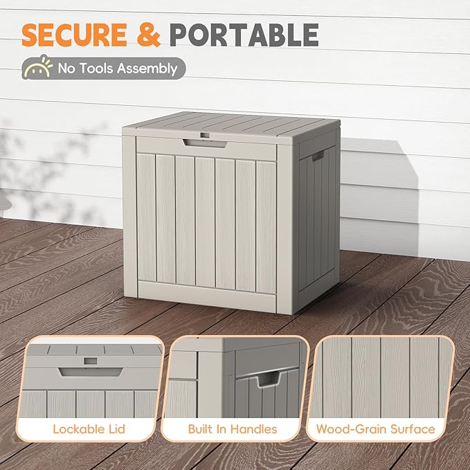 Outdoor Storage Box, Waterproof Deck Box, Outdoor Patio Storage Bin, Weatherproof (Grey, 31 Gallon)