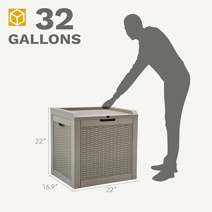 DWVO 32 Gallon Resin Storage Box, Indoor Outdoor Deck Box for Package Delivery, Patio Cushions, Gardening Tools, Lockable, Waterproof