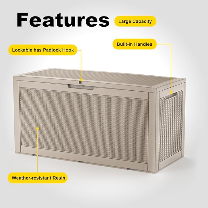 120 Gallon Resin Deck Box Outdoor Storage Box Waterproof for Patio Furniture,Outdoor Cushions,Garden Tools and Pool Supplies（Grey）