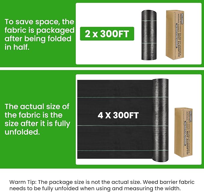 Weed Barrier Fabric, 4x300ft Landscape Fabric, 3.2oz Heavy Duty Durable Woven Geotextile Fabric, High Permeability Ground Cover Mat, Driveway Fabric, Garden Weed Control Cloth with 20 U-Securing Pegs