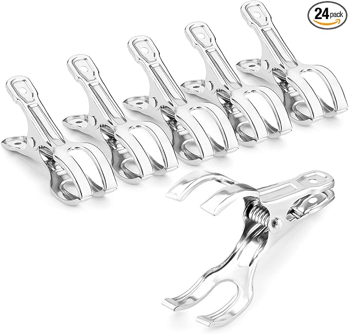 Upgrade Large Garden Clips, Stainless Steel Greenhouse Clamps for 3/4'', 1'', 2'' Pipes, Strong Grip Garden Clamps for Greenhouse Hoop, Heavy Duty Row Cover Clips for Netting, 24PCS