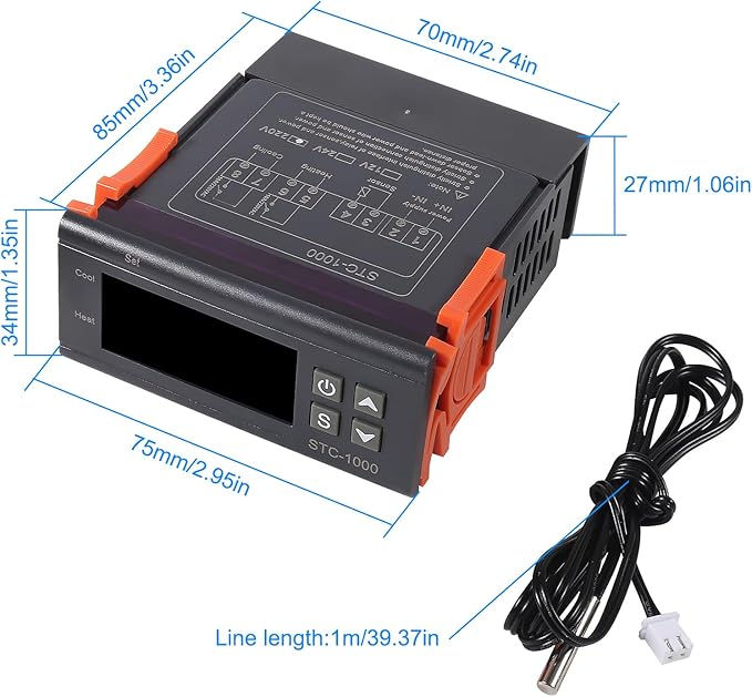 STC-1000 Digital Temperature Controller AC 10A 110V-220V Digital LED Temperature Controller Heating Cooling Centigrade Thermostat 2 Relays Output with NTC Sensor Probe 1pcs