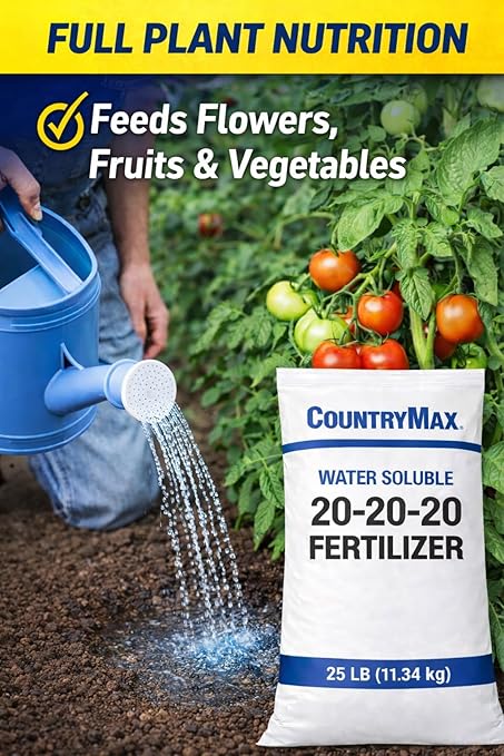 CountryMax 20-20-20 All Purpose Fertilizer 50 lb – Water Soluble Balanced NPK Plant Food for Lawn, Garden, Vegetables, Flowers & Indoor Plants