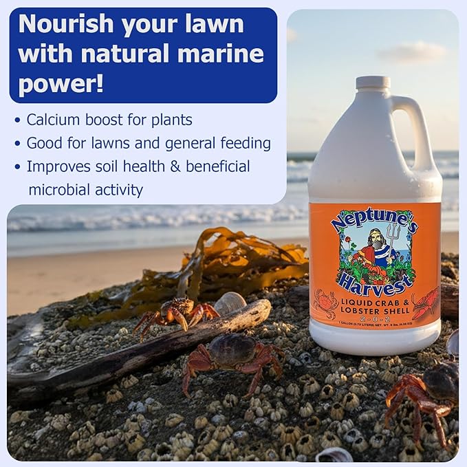 Neptune’s Harvest Organic Crab & Lobster Shell Multi-Purpose Liquid Fertilizer (2-0-2) - 1 Gallon Bottle - Rich in Nutrients Soil Fertilizer - Plant Food for Lawns, Gardens, and Vegetables