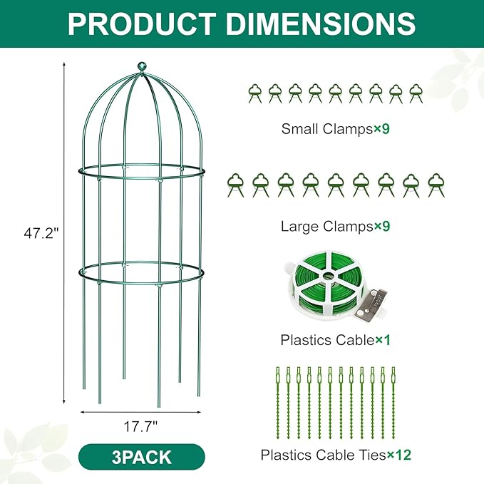 DoCred 3 Pack Plant Support Cage Large Peony Cages and Supports Peony Cage Obelisk Trellis for Climbing Plants Tomato Cages Plant Supports for Outdoor Plants Garden Decor, Green