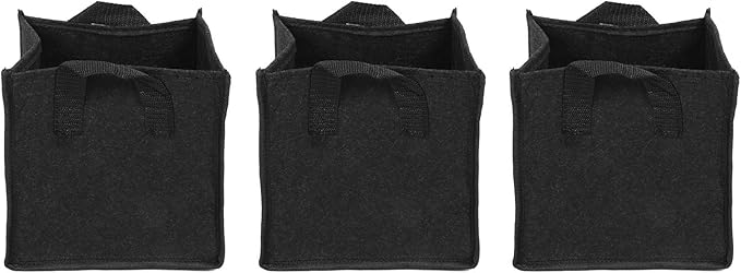 3Pcs Plant Growing Bag with Handles, Breathable Design Black Square Garden Vegetable Grow Container, Heavy Duty Fabric Raised Garden Bed, Thick Fabric Planting Pots for((3 gallons) 19.5*19.5*20)