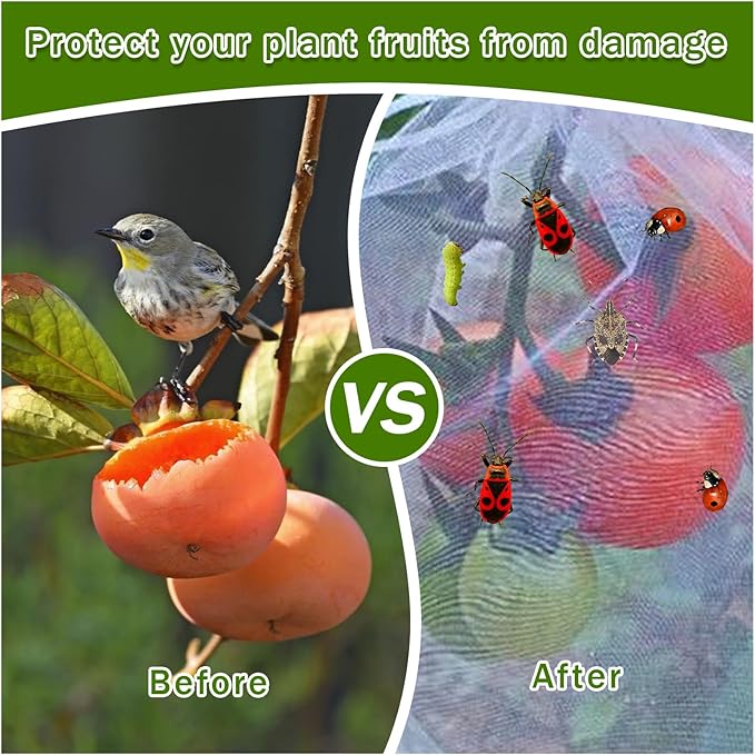 Fruit Tree Bird Netting for Garden Protection 2PC,4.59 x3.28FT with Zipper & Drawstring,Plant Cicada Insect Suitable for Blueberry,Shrub,Tomato,and Fruit Garden Mesh (2, 4.59 x 3.28FT)