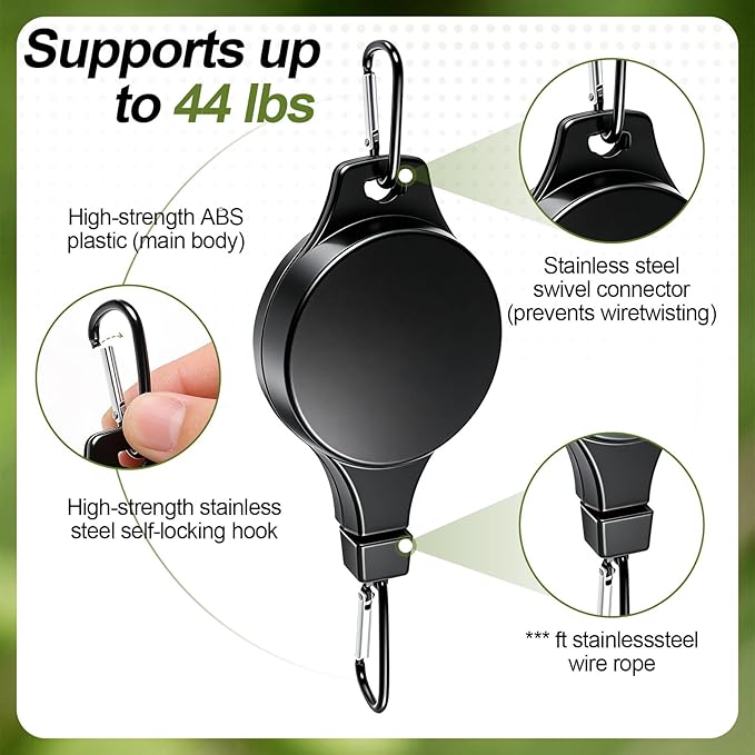 Retractable Plant Hanger with Pulley System, Effortless Raising and Lowering for Indoor and Outdoor Plants, Hanging Planters, Garden Pots & Bird Feeders (4-Pack,Black)