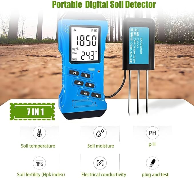 Portable Dissolved Oxygen and NPK Tester, Backlit LCD Soil Test Kit for Garden, Lawn, Farm, Indoor and Outdoor Plants