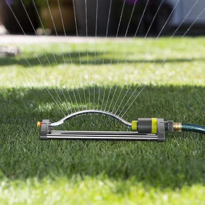 Lawn Sprinkler, GUDWING Metal Oscillating Sprinkler with Brass Nozzles, Water Sprinkler for Lawn Covers up to 3,600 Ft, Includes Spray Jet Cleaning Needle, Grey