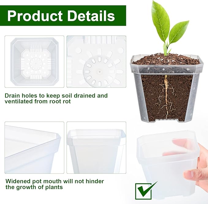 42 Pack 4 Inch Clear Plant Nursery Pot Sets with Humidity Dome and Drain Holes Include 20 Plastic Gardening Pot 20 Labels, 2 Marker Pen Seed Starting Container for Seedlings Vegetables Succulents