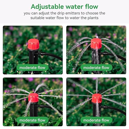50pcs Drip Irrigation Emitters for 1/4" Irrigation Tubing,Adjustable 360 Degree Irrigation Dripper with 1/4" Barbed Coupling Fittings,Garden Drip Emitters for (4-7mm) Watering System Kit