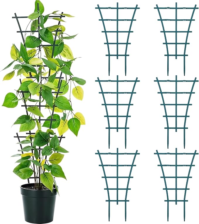 6PCS Small Trellis for Potted Plants, 9.6x5.9in Stackable Plant Trellis Indoor for Climbing Plants Plastic Superimposed Potted Plant Support for Houseplant Pothos Flower Vines Vegetable Ivy