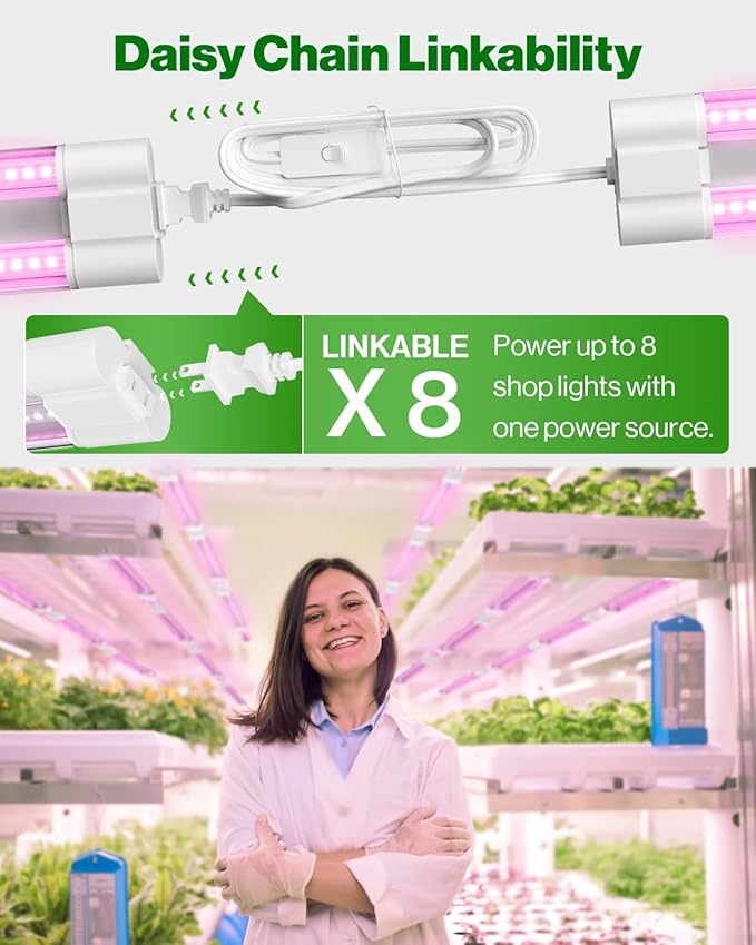 Sunco 2ft Grow Light LED, 20W, Full Spectrum, for Seed Starting, Seedling, Indoor Plants, Plug in Suspended Fixture, Link Up to 8, Inline Switch, ETL 4 Pack.