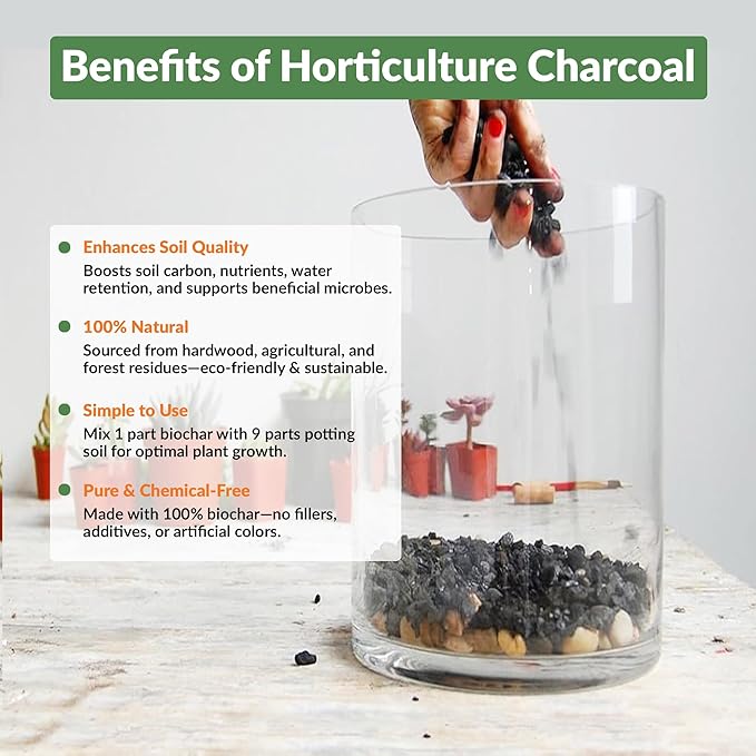 Old Potters Premium Horticultural Charcoal Chips, Natural Soil Amendment for Areation and Healthy Microbe and Plant Growth. (24 Quarts)