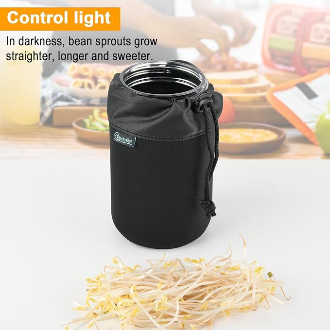 Beautyflier Mason Jars 32oz Wide Mouth Shade Cover, Regular Mouth 32oz Mason Jars Sprouting Covers Drinking Glass Insulators Coolers Sprouting Jars Blackout Sleeve, Black, 2PCS