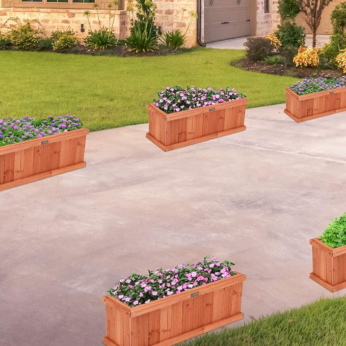Giantex Raised Garden Bed Flower or Vegetable Planter Window Mounted Plant Box for Garden, Yard Wood Box for Planting (28"x10"x10")