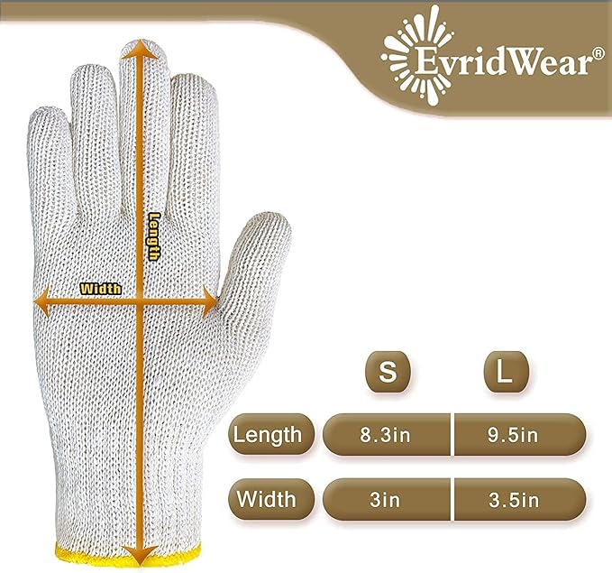 Evridwear Cotton Work Gloves Light-duty String Knit BBQ Glove Liner for Outdoor Cooking, Painting, Gardening 10/200 Pairs