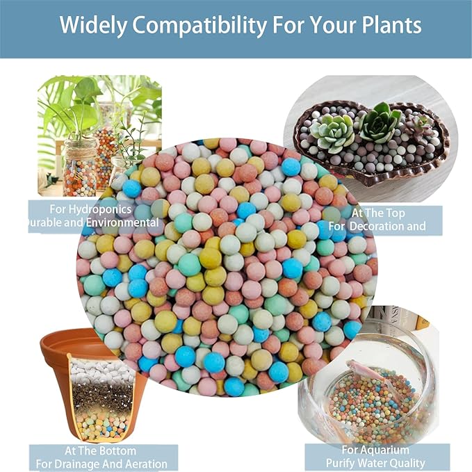 Natural Organic Colorful Leca Balls 2LBS for Plants, 8mm-10mm Ceramsite Clay Pebbles Indoor Potting Garden Soil for Orchid, Succulents, Hydroponics, Decoration, Drainage (2LBS, Colorful, 1)