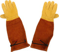 NUOBESTY Puncture Resistant Long Gardening Gloves for Thorn Protection and Rose Pruning, Gold Top-grain Sheepskin with Brown Split Cowhide Sleeves, Size L, Suitable for Yard Work