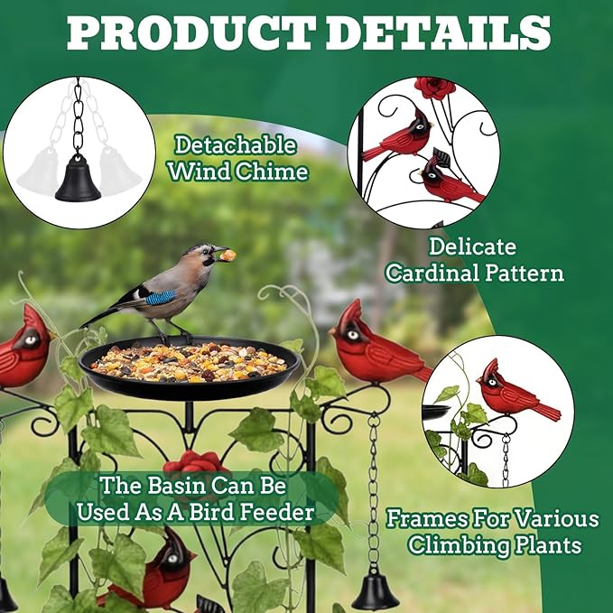 2 Pcs Cardinal Metal Garden Trellis for Climbing Plants 35" Bird Bath Plant Trellis Cardinal Decor Bird Feeder for Outside Garden Lawn Decorations Housewarming Christmas Memorial Gift Gardener