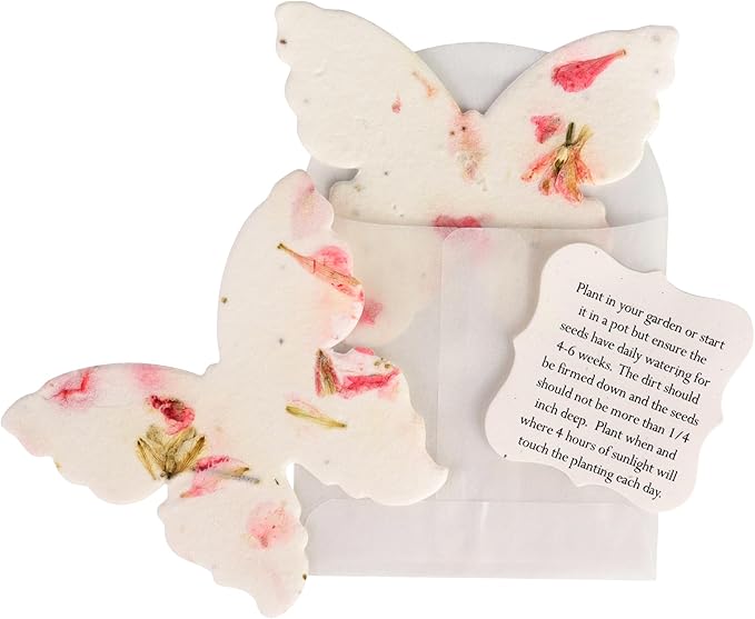 Set of 12 Pink Butterfly Seed Paper – Writable & Plantable Wildflower with Envelopes & Planting Guides, Gift for Moms or Plant Lovers for Mother’s Day, Party Favors for Weddings & Showers