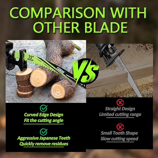 15" Japanese Teeth Reciprocating Saw Blades Wood Pruning - FACHLICH 4pcs Curved Edge 6TPI for Tree Trimming, Wood/PVC Pipe Cutting, Cr-V Sabre Blades Better Wear Resistance