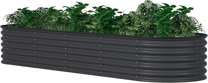 VEIKOU 8x2x1.4ft Raised Garden Bed, Galvanized Raised Garden Bed, Modular Raised Planter Box Outdoor for Vegetables, 9 in 1 Metal Garden Bed, Grey