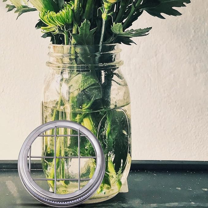Mason Jar Sprouting Lids Set with Stainless Steel Screen Canning Jar Floral Arrangement Insert Covers Portable Sprouting Caps Kitchen Seed Sprouter Accessory
