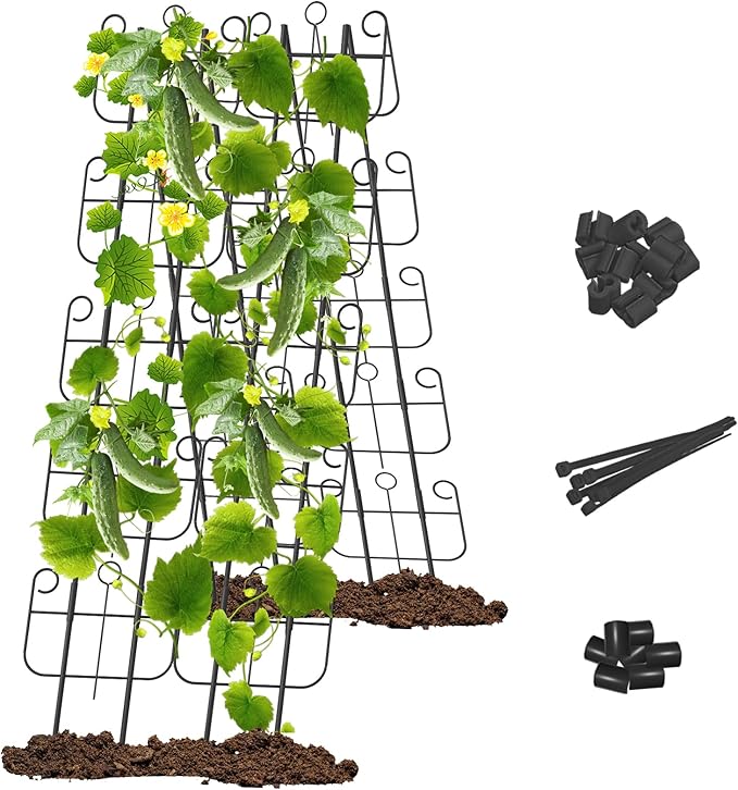 Cucumber Trellis for Raised Bed, Metal Rustproof A-Frame Garden Trellis, Outdoor Heavy Duty Climbing Plants Support for Cucumber, Vegetables, Vine, Expandable Height & Width