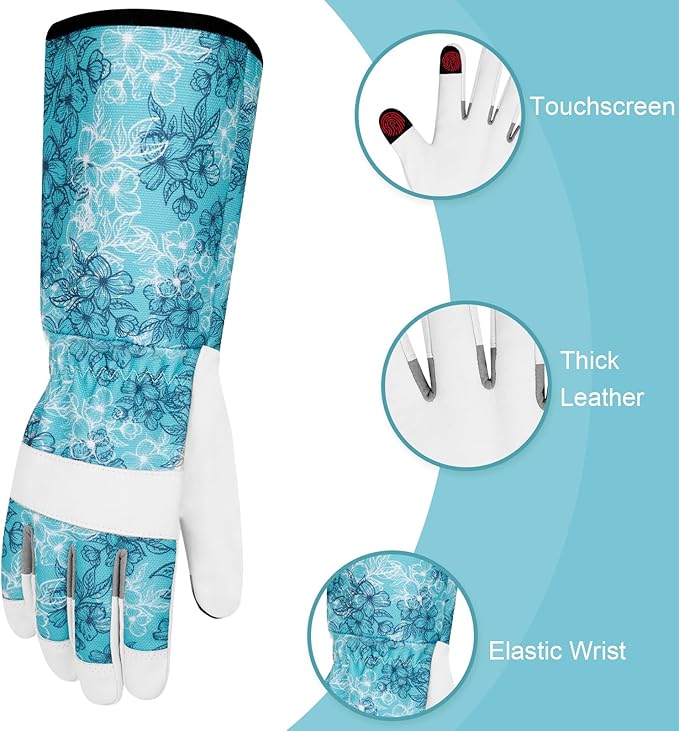 Leather Long Gardening Gloves for Women Thorn Proof Garden Gloves Yard Working Gloves