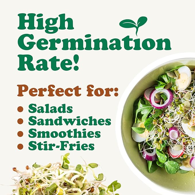 Food to Live Organic Salad Mix of Sprouting Seeds, 10 Pounds — Non-GMO Broccoli, Radish, Clover, Alfalfa. Rich Germination Rate, Non-Irradiated, Kosher, Vegan Superfood, Bulk, Rich in Sulforaphane