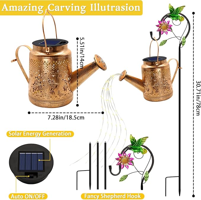 2 Pack Big Solar Lanterns Outdoor, Gifts For Mom Grandma Women Wife Daughter Mother's Day, Hummingbird Watering Can Lights With Shepherd Hook, Solar Path Light Yard Art Outside Patio Decor Multicolour