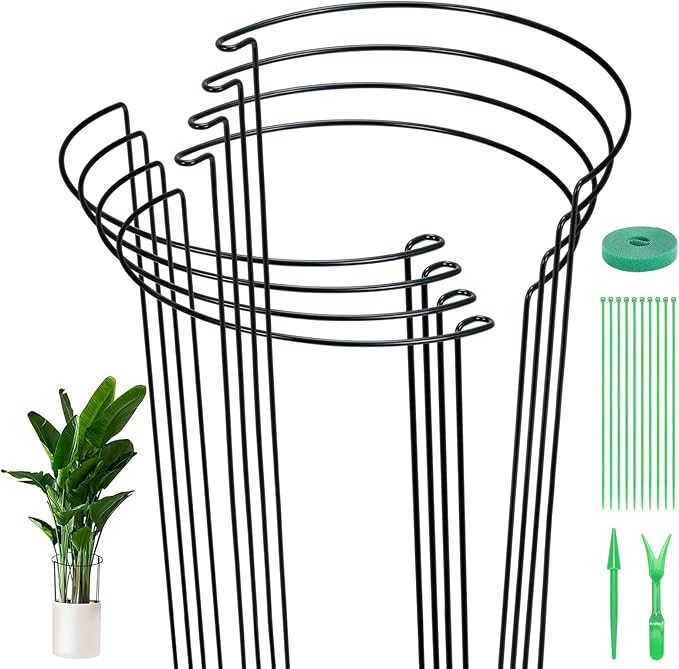 Kikhope Plant Support Stakes, 8 Pack Metal Garden Stakes Plant Cage, Half Round Peony Support Cage, Border Support, Plant Support Rings for Outdoor Indoor Plants, Vegetable, Flowers (9.8" W x 15.7" H)
