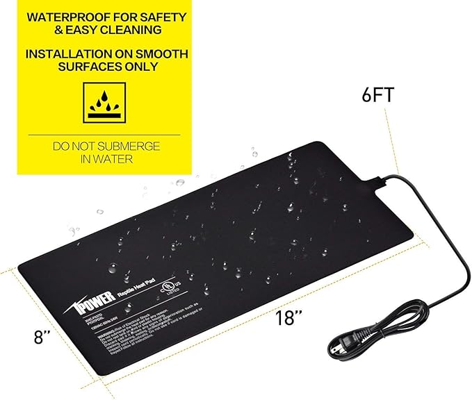 iPower 8X18 Inch Reptile Heat Pad Under Tank Heater Terrarium Warmer Heating Mat for Turtles Lizards Frogs and Other Small Animals